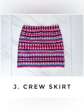 J, Crew skirt size 4 print geometric boho red pink blue white